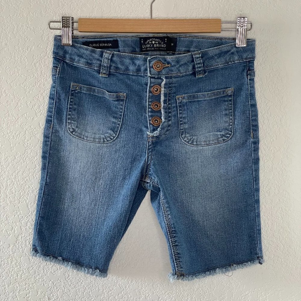 Lucky Brand Shorts Girls Denim Classic Bermuda Button Fly Jean Medium Wash Sz 12